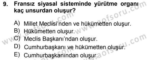 Karşılaştırmalı Siyasal Sistemler Dersi 2012 - 2013 Yılı (Vize) Ara Sınav Soruları 9. Soru