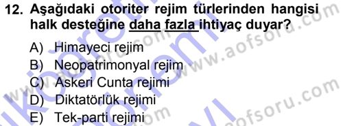 Karşılaştırmalı Siyasal Sistemler Dersi 2012 - 2013 Yılı (Final) Dönem Sonu Sınav Soruları 12. Soru