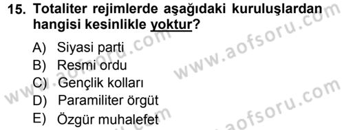 Karşılaştırmalı Siyasal Sistemler Dersi 2012 - 2013 Yılı (Final) Dönem Sonu Sınav Soruları 15. Soru
