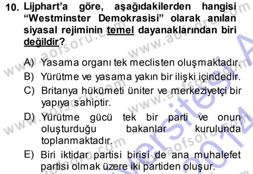 Karşılaştırmalı Siyasal Sistemler Dersi 2013 - 2014 Yılı (Vize) Ara Sınavı 10. Soru