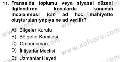 Karşılaştırmalı Siyasal Sistemler Dersi 2013 - 2014 Yılı (Vize) Ara Sınav Soruları 11. Soru