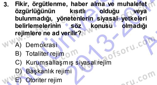 Karşılaştırmalı Siyasal Sistemler Dersi 2013 - 2014 Yılı (Vize) Ara Sınav Soruları 3. Soru