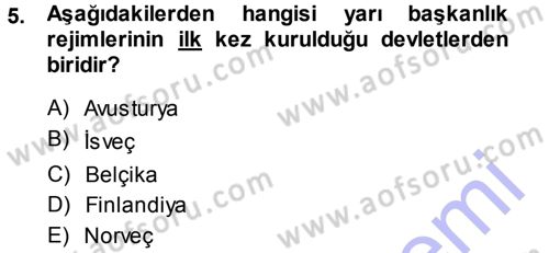 Karşılaştırmalı Siyasal Sistemler Dersi 2013 - 2014 Yılı (Vize) Ara Sınav Soruları 5. Soru