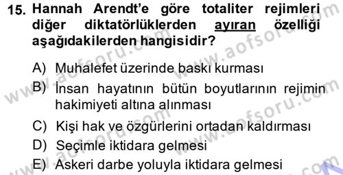 Karşılaştırmalı Siyasal Sistemler Dersi 2013 - 2014 Yılı (Final) Dönem Sonu Sınav Soruları 15. Soru