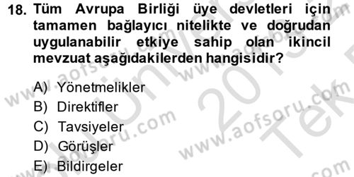Karşılaştırmalı Siyasal Sistemler Dersi 2013 - 2014 Yılı Tek Ders Sınav Soruları 18. Soru