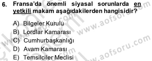 Karşılaştırmalı Siyasal Sistemler Dersi 2013 - 2014 Yılı Tek Ders Sınavı 6. Soru