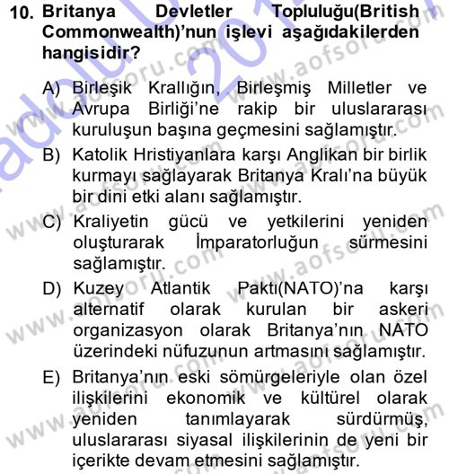 Karşılaştırmalı Siyasal Sistemler Dersi 2014 - 2015 Yılı (Vize) Ara Sınav Soruları 10. Soru