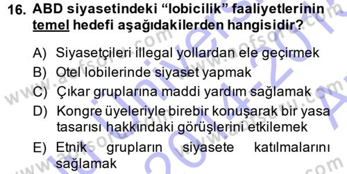 Karşılaştırmalı Siyasal Sistemler Dersi 2014 - 2015 Yılı (Vize) Ara Sınav Soruları 16. Soru
