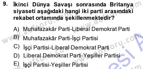 Karşılaştırmalı Siyasal Sistemler Dersi 2014 - 2015 Yılı (Vize) Ara Sınav Soruları 9. Soru