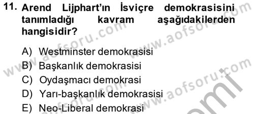 Karşılaştırmalı Siyasal Sistemler Dersi 2014 - 2015 Yılı (Final) Dönem Sonu Sınavı 11. Soru