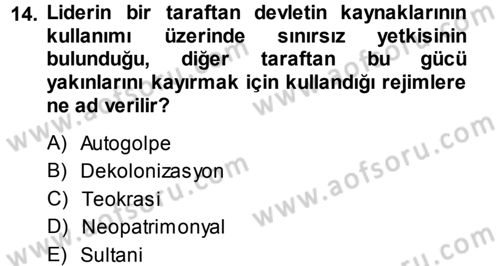 Karşılaştırmalı Siyasal Sistemler Dersi 2014 - 2015 Yılı (Final) Dönem Sonu Sınav Soruları 14. Soru