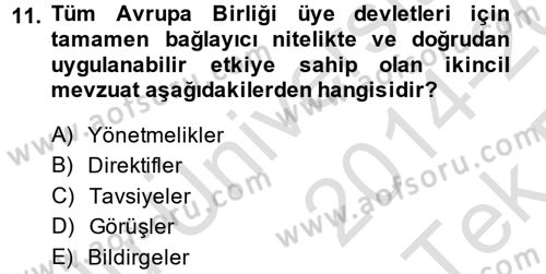 Karşılaştırmalı Siyasal Sistemler Dersi 2014 - 2015 Yılı Tek Ders Sınav Soruları 11. Soru
