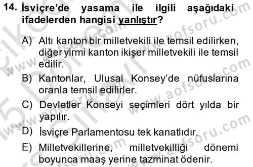 Karşılaştırmalı Siyasal Sistemler Dersi 2014 - 2015 Yılı Tek Ders Sınav Soruları 14. Soru
