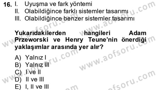 Karşılaştırmalı Siyasal Sistemler Dersi 2014 - 2015 Yılı Tek Ders Sınav Soruları 16. Soru