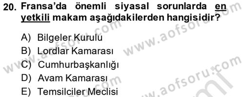 Karşılaştırmalı Siyasal Sistemler Dersi 2014 - 2015 Yılı Tek Ders Sınav Soruları 20. Soru