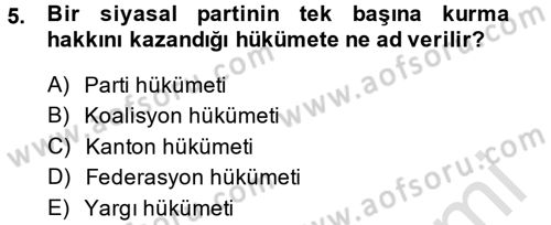 Karşılaştırmalı Siyasal Sistemler Dersi 2014 - 2015 Yılı Tek Ders Sınavı 5. Soru