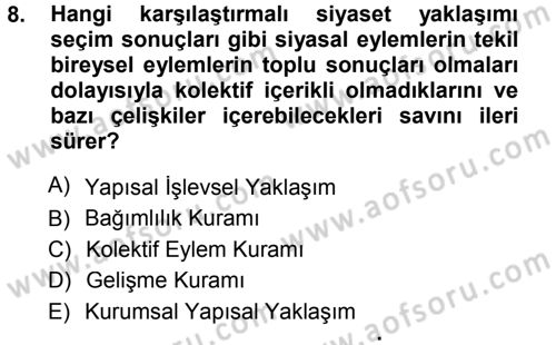 Karşılaştırmalı Siyasal Sistemler Dersi 2014 - 2015 Yılı Tek Ders Sınavı 8. Soru