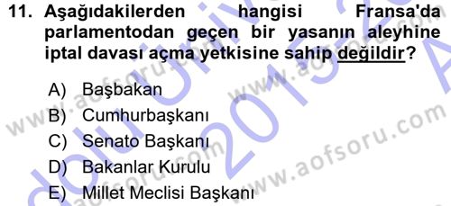 Karşılaştırmalı Siyasal Sistemler Dersi 2015 - 2016 Yılı (Vize) Ara Sınavı 11. Soru