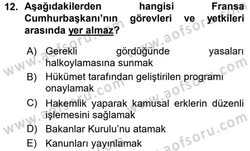 Karşılaştırmalı Siyasal Sistemler Dersi 2015 - 2016 Yılı (Vize) Ara Sınav Soruları 12. Soru
