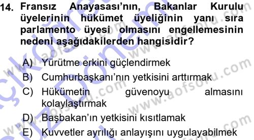 Karşılaştırmalı Siyasal Sistemler Dersi 2015 - 2016 Yılı (Vize) Ara Sınav Soruları 14. Soru