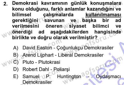 Karşılaştırmalı Siyasal Sistemler Dersi 2015 - 2016 Yılı (Vize) Ara Sınavı 2. Soru