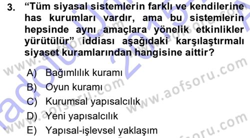 Karşılaştırmalı Siyasal Sistemler Dersi 2015 - 2016 Yılı (Vize) Ara Sınavı 3. Soru