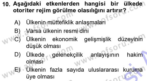 Karşılaştırmalı Siyasal Sistemler Dersi 2015 - 2016 Yılı (Final) Dönem Sonu Sınav Soruları 10. Soru
