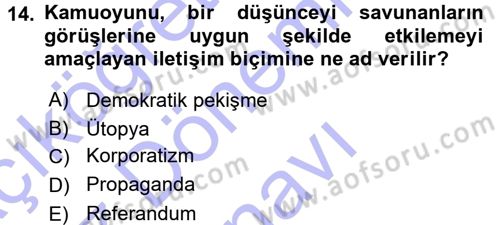 Karşılaştırmalı Siyasal Sistemler Dersi 2015 - 2016 Yılı (Final) Dönem Sonu Sınav Soruları 14. Soru