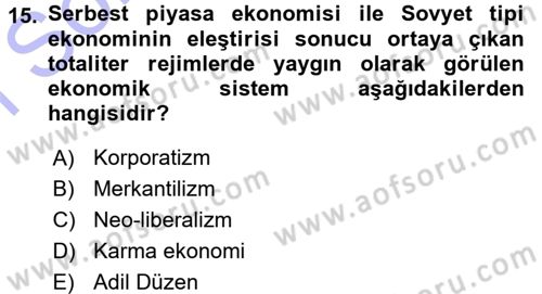 Karşılaştırmalı Siyasal Sistemler Dersi 2015 - 2016 Yılı (Final) Dönem Sonu Sınav Soruları 15. Soru