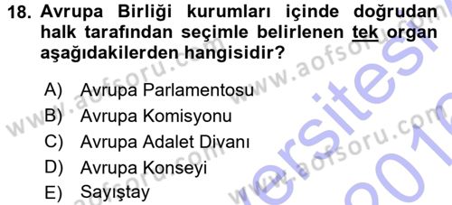 Karşılaştırmalı Siyasal Sistemler Dersi 2015 - 2016 Yılı (Final) Dönem Sonu Sınavı 18. Soru