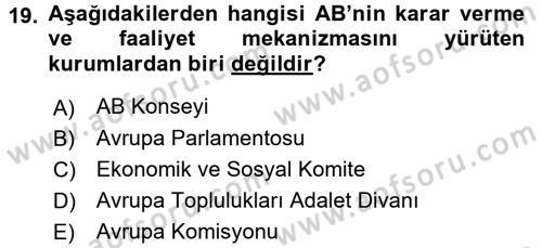 Karşılaştırmalı Siyasal Sistemler Dersi 2015 - 2016 Yılı (Final) Dönem Sonu Sınav Soruları 19. Soru