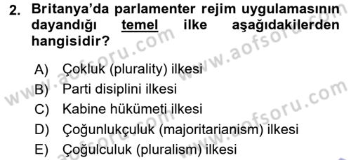 Karşılaştırmalı Siyasal Sistemler Dersi 2015 - 2016 Yılı (Final) Dönem Sonu Sınavı 2. Soru