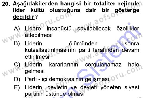 Karşılaştırmalı Siyasal Sistemler Dersi 2015 - 2016 Yılı (Final) Dönem Sonu Sınav Soruları 20. Soru