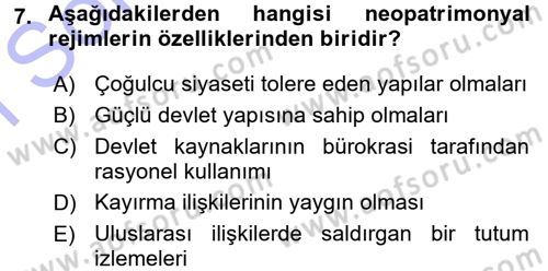 Karşılaştırmalı Siyasal Sistemler Dersi 2015 - 2016 Yılı (Final) Dönem Sonu Sınav Soruları 7. Soru