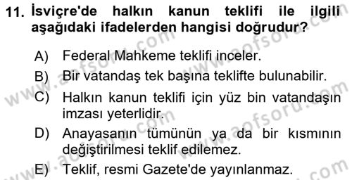 Karşılaştırmalı Siyasal Sistemler Dersi 2015 - 2016 Yılı Tek Ders Sınav Soruları 11. Soru