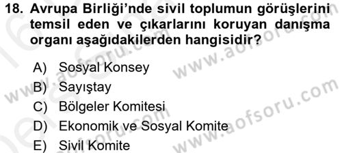 Karşılaştırmalı Siyasal Sistemler Dersi 2015 - 2016 Yılı Tek Ders Sınav Soruları 18. Soru