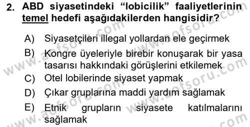 Karşılaştırmalı Siyasal Sistemler Dersi 2015 - 2016 Yılı Tek Ders Sınav Soruları 2. Soru