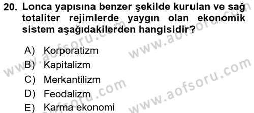 Karşılaştırmalı Siyasal Sistemler Dersi 2015 - 2016 Yılı Tek Ders Sınav Soruları 20. Soru