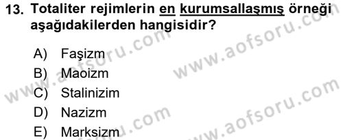 Karşılaştırmalı Siyasal Sistemler Dersi 2016 - 2017 Yılı 3 Ders Sınavı 13. Soru