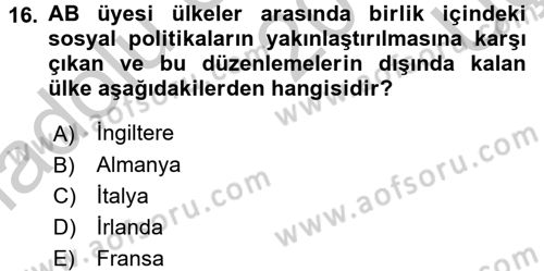 Karşılaştırmalı Siyasal Sistemler Dersi 2016 - 2017 Yılı 3 Ders Sınavı 16. Soru