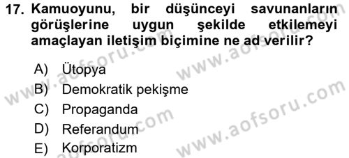 Karşılaştırmalı Siyasal Sistemler Dersi 2016 - 2017 Yılı 3 Ders Sınav Soruları 17. Soru