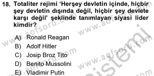 Karşılaştırmalı Siyasal Sistemler Dersi 2016 - 2017 Yılı 3 Ders Sınavı 18. Soru