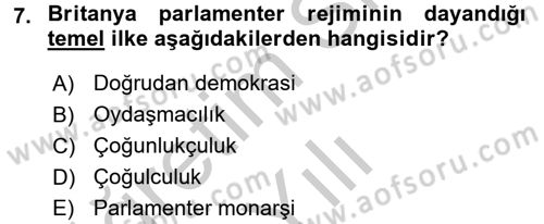 Karşılaştırmalı Siyasal Sistemler Dersi 2016 - 2017 Yılı 3 Ders Sınav Soruları 7. Soru