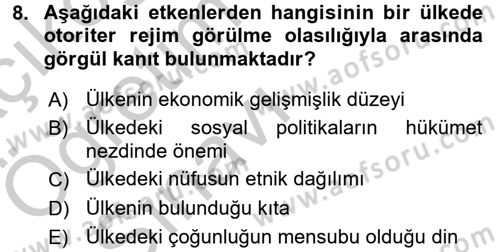 Karşılaştırmalı Siyasal Sistemler Dersi 2016 - 2017 Yılı 3 Ders Sınav Soruları 8. Soru