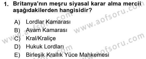 Karşılaştırmalı Siyasal Sistemler Dersi 2016 - 2017 Yılı (Vize) Ara Sınav Soruları 1. Soru