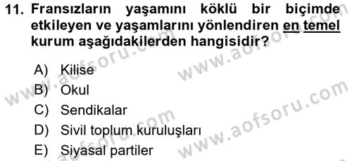 Karşılaştırmalı Siyasal Sistemler Dersi 2016 - 2017 Yılı (Vize) Ara Sınavı 11. Soru