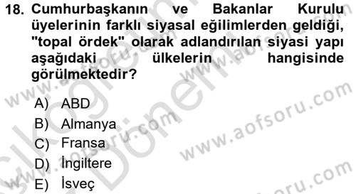 Karşılaştırmalı Siyasal Sistemler Dersi 2016 - 2017 Yılı (Vize) Ara Sınav Soruları 18. Soru