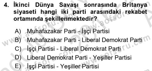Karşılaştırmalı Siyasal Sistemler Dersi 2016 - 2017 Yılı (Vize) Ara Sınav Soruları 4. Soru