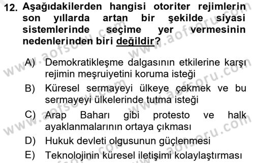 Karşılaştırmalı Siyasal Sistemler Dersi 2016 - 2017 Yılı (Final) Dönem Sonu Sınav Soruları 12. Soru