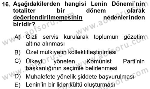 Karşılaştırmalı Siyasal Sistemler Dersi 2016 - 2017 Yılı (Final) Dönem Sonu Sınav Soruları 16. Soru